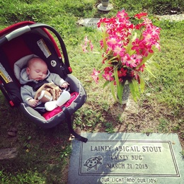 Ty and Rachel's son, Zeke at the grave site of his big sister - Our Children's Blessing